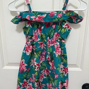 Penny M Girls Teal Floral Off-Shoulder Sundress with Ruffle Trim size 5